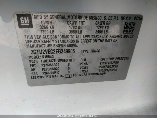3GTU2VEC2FG349905 GMC Sierra 1500 Slt
