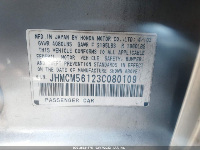 2003 HONDA ACCORD SDN DX VIN: JHMCM56123C080109