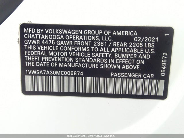 2021 Volkswagen Passat, VIN: 1VWSA7A30MC006874