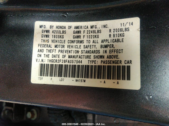 Honda ACCORD LX 2015 1HGCR2F39FA057544 Image 9