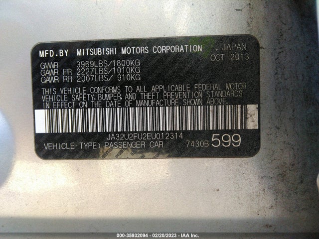 JA32U2FU2EU012314 Mitsubishi LANCER ES
