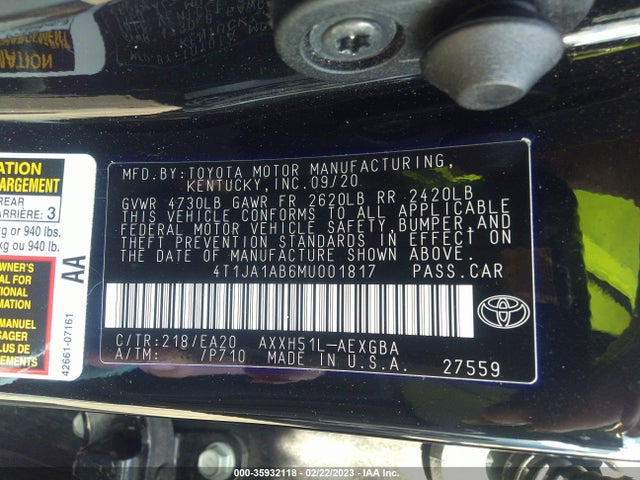 2021 Toyota Avalon, VIN: 4T1JA1AB6MU001817