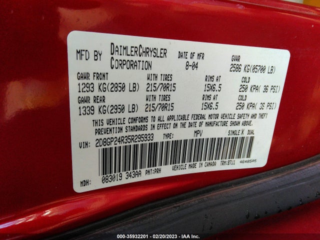 Dodge Grand Caravan Se 2005 2D8GP24R35R295933 Image 11