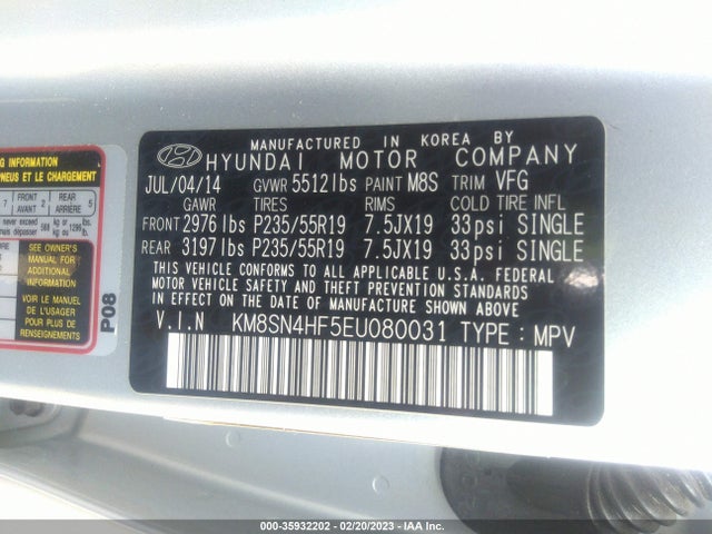 Hyundai Santa Fe Gls 2014 KM8SN4HF5EU080031 Image 10