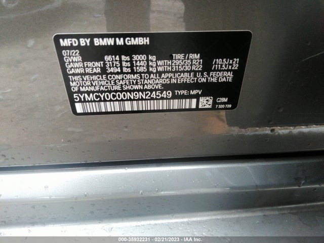 2022 BMW X6, VIN: 5YMCY0C00N9N24549