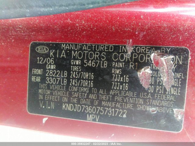 KNDJD736075731722 KIA SORENTO LX