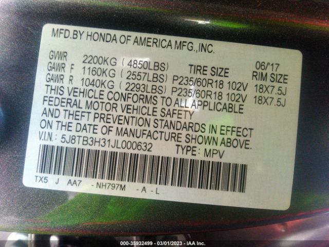 5J8TB3H31JL000632 Acura RDX
