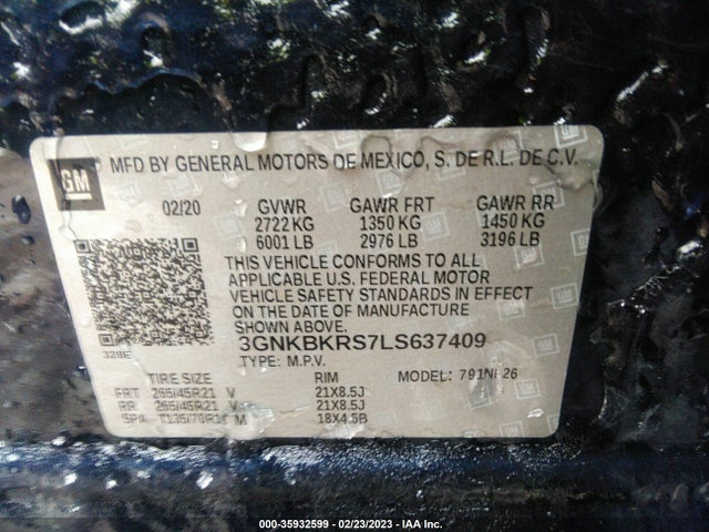 2020 Chevrolet Blazer, VIN: 3GNKBKRS7LS637409