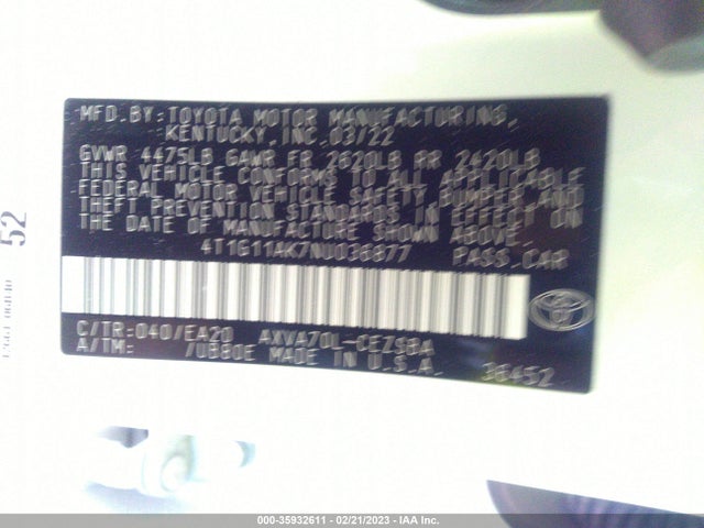 Toyota CAMRY SE 2022 4T1G11AK7NU036877 Image 9