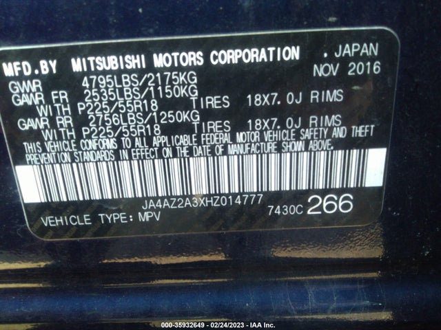 JA4AZ2A3XHZ014777 Mitsubishi Outlander Es