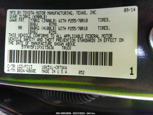 2015 Toyota Tundra, VIN: 5TFRY5F11FX173636