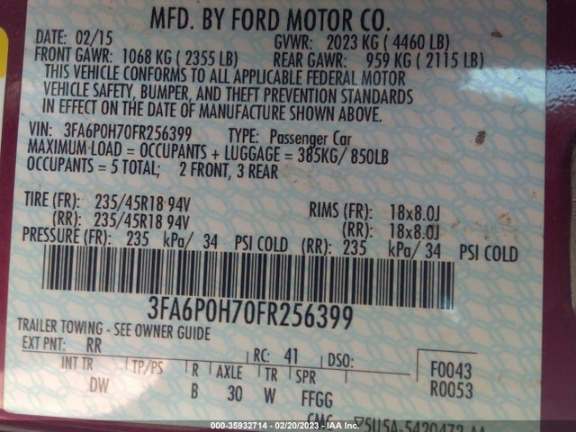 2015 Ford Fusion, VIN: 3FA6P0H70FR256399