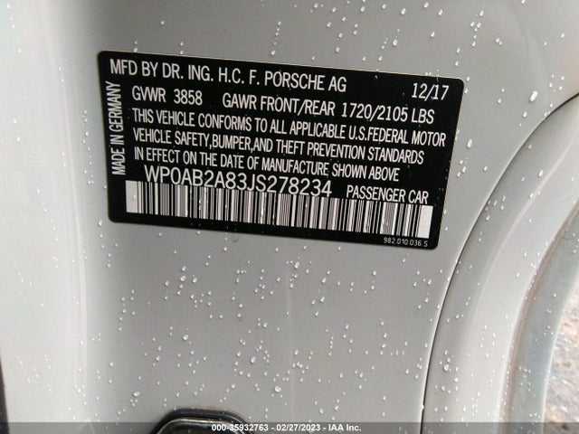 2018 Porsche 718, VIN: WP0AB2A83JS278234