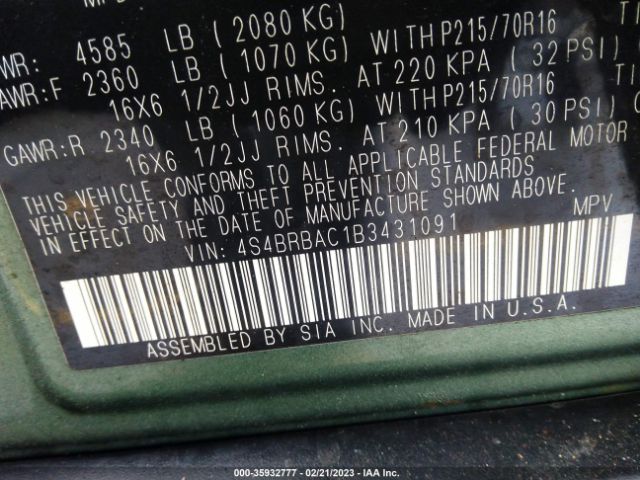 4S4BRBAC1B3431091 Subaru Outback 2.5i