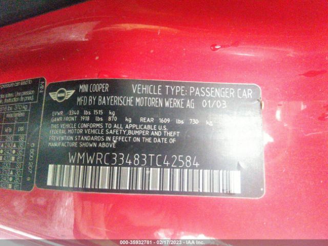 WMWRC33483TC42584 Mini COOPER HARDTOP