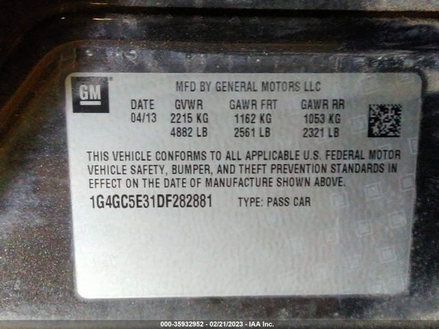 2013 BUICK LACROSSE LEATHER VIN: 1G4GC5E31DF282881