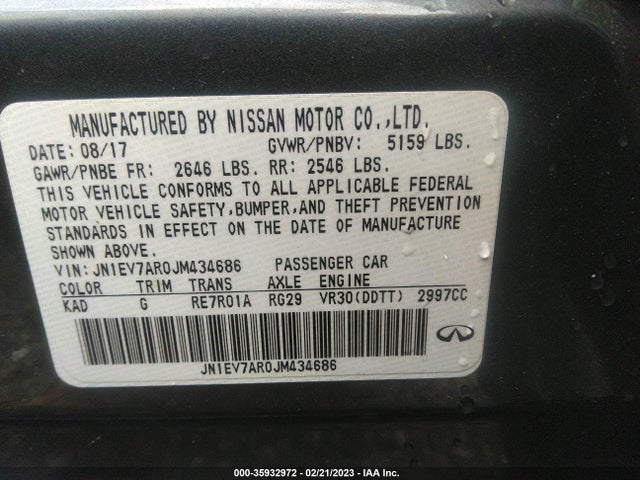 JN1EV7AR0JM434686 Infiniti Q50 3.0t Luxe