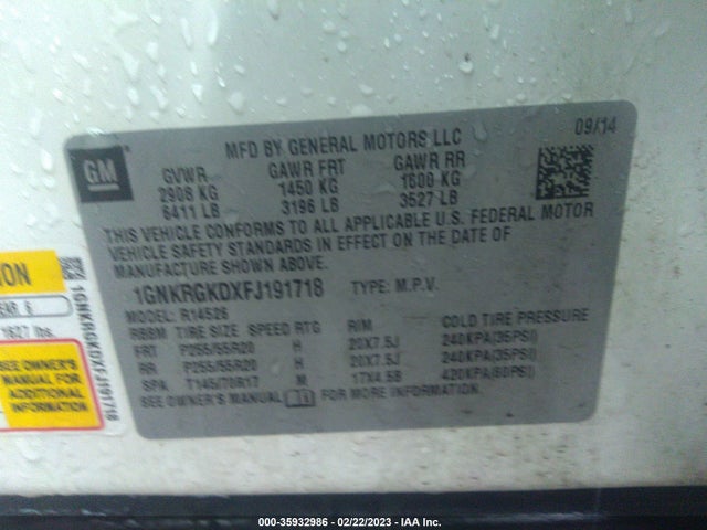 2015 Chevrolet Traverse, VIN: 1GNKRGKDXFJ191718
