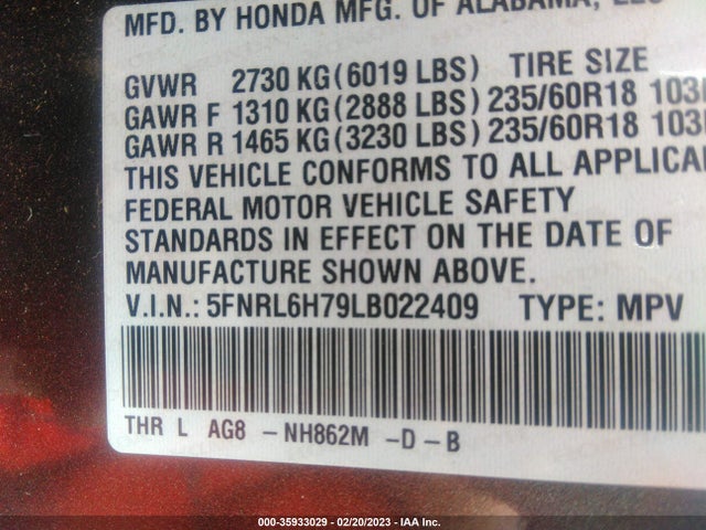 Honda Odyssey Ex-l 2020 5FNRL6H79LB022409 Image 9