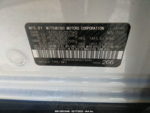 JA4AD3A38HZ019240 Mitsubishi Outlander Se/sel