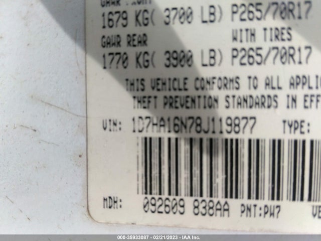 Dodge RAM 1500 2008 1D7HA16N78J119877 Image 10