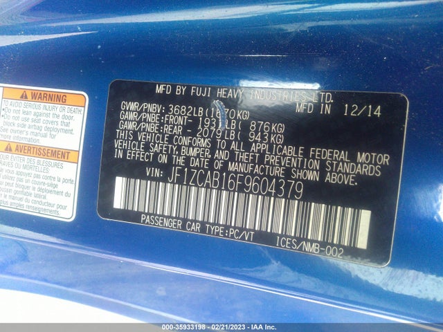 2015 Subaru BRZ, VIN: JF1ZCAB16F9604379