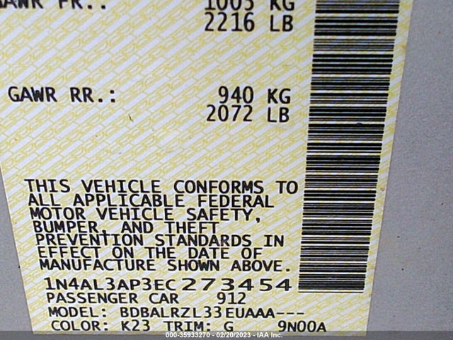 2014 NISSAN ALTIMA 2.5 S VIN: 1N4AL3AP3EC273454