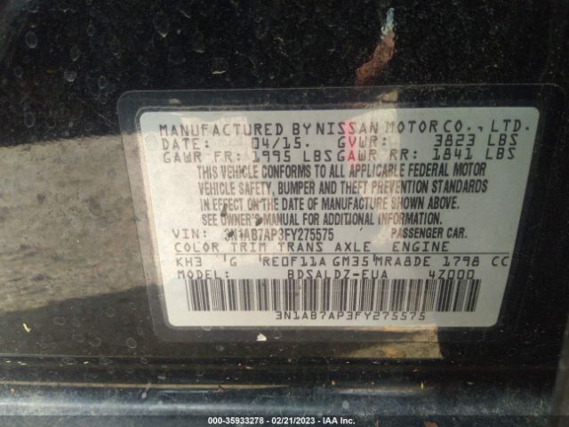3N1AB7AP3FY275575 Nissan SENTRA SV