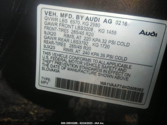 WA1VAAF74HD009392 Audi Q7 Prestige