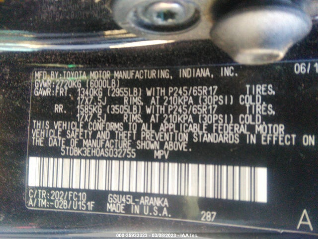 2010 TOYOTA HIGHLANDER BASE VIN: 5TDBK3EH0AS032755