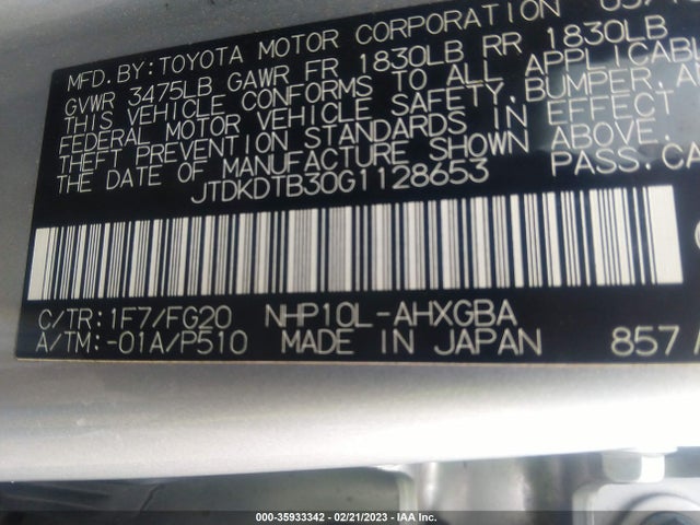 2016 Toyota Prius, VIN: JTDKDTB30G1128653