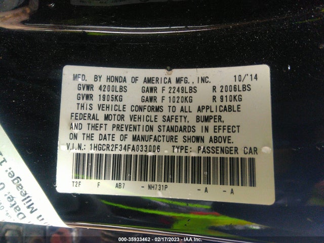 Honda Accord Sedan Lx 2015 1HGCR2F34FA033006 Image 9