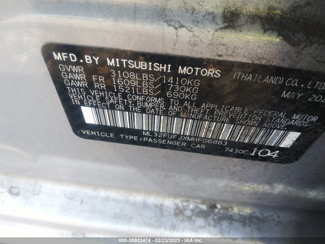 ML32FUFJXMHF06883 Mitsubishi Mirage G4 Es/le/carbonite Edition