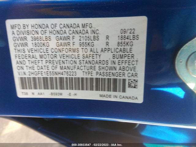 Honda CIVIC SI 2022 2HGFE1E55NH476223 Image 9