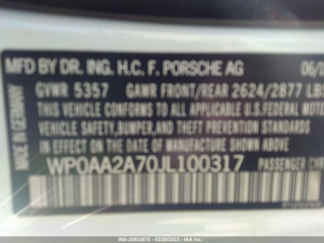 WP0AA2A70JL100317 Porsche Panamera