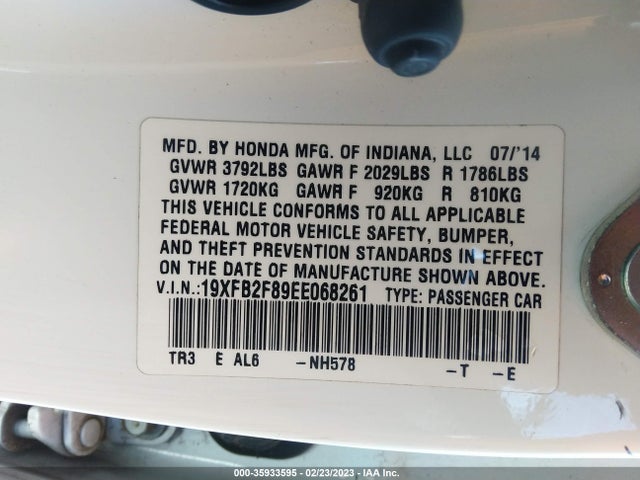 Honda Civic Sedan Ex 2014 19XFB2F89EE068261 Image 9