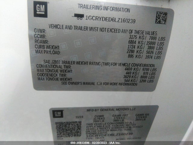 2020 Chevrolet Silverado 1500, VIN: 1GCRYDED6LZ160239