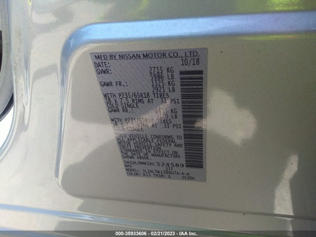 2019 Infiniti QX60, VIN: 5N1DL0MN1KC524589