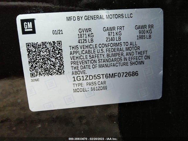 Chevrolet MALIBU LT 2021 1G1ZD5ST6MF072686 Image 9