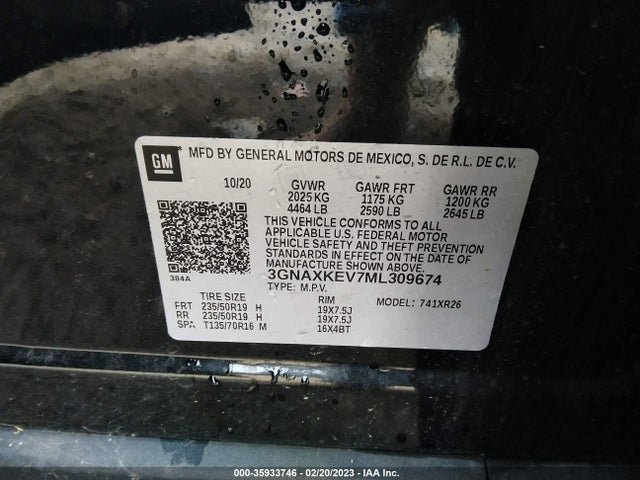 Chevrolet EQUINOX LT 2021 3GNAXKEV7ML309674 Image 9