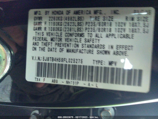 2015 Acura RDX, VIN: 5J8TB4H59FL025275