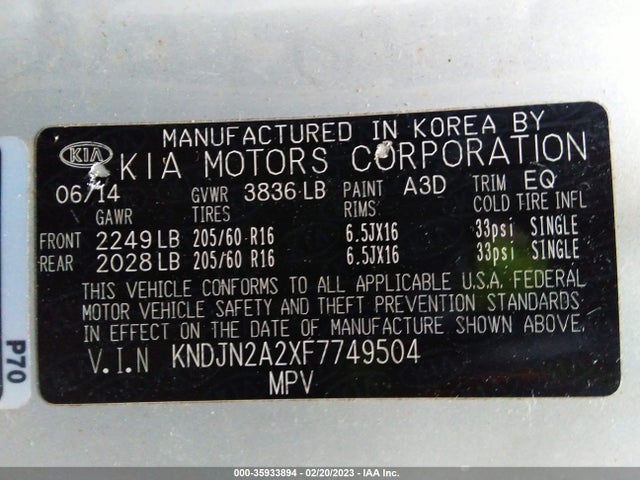 KIA Soul Base 2015 KNDJN2A2XF7749504 Image 9