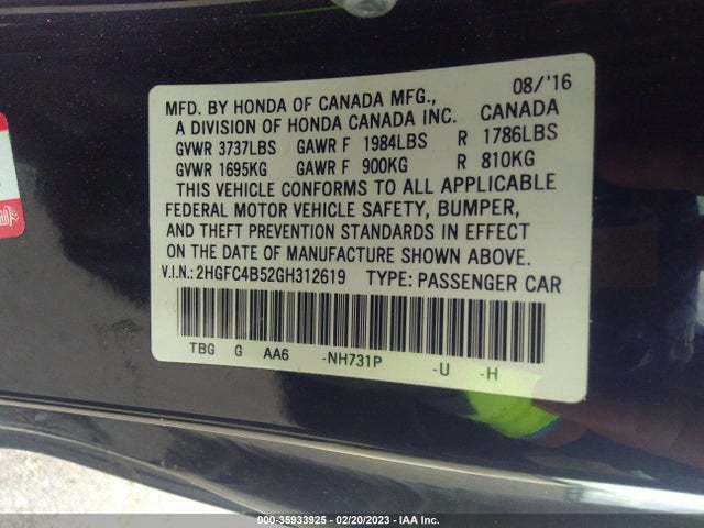 Honda Civic Coupe Lx 2016 2HGFC4B52GH312619 Image 10