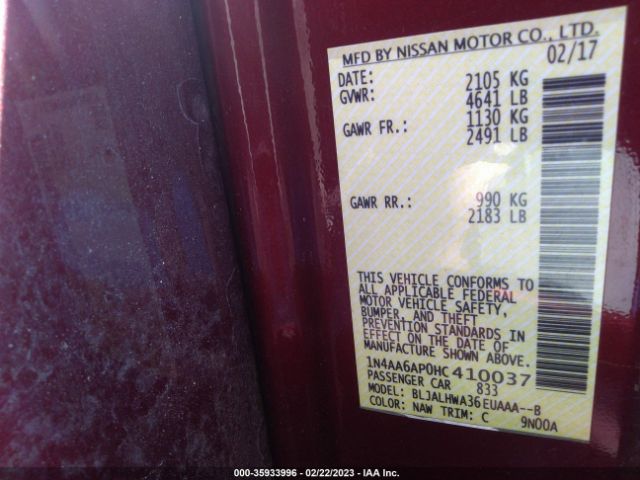1N4AA6AP0HC410037 Nissan Maxima Platinum