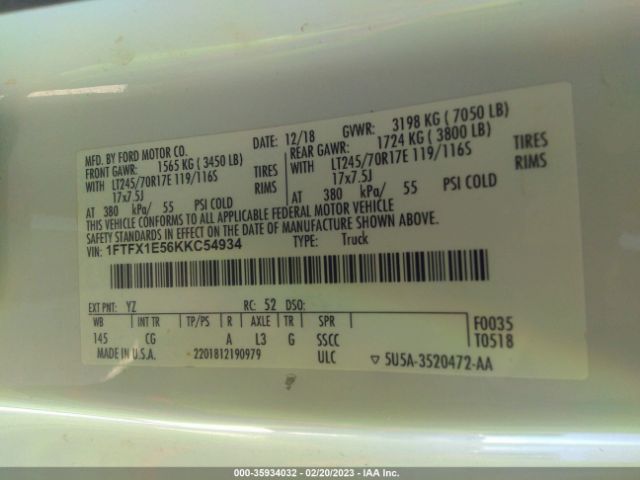 1FTFX1E56KKC54934 Ford F-150 Xl/xlt/lariat