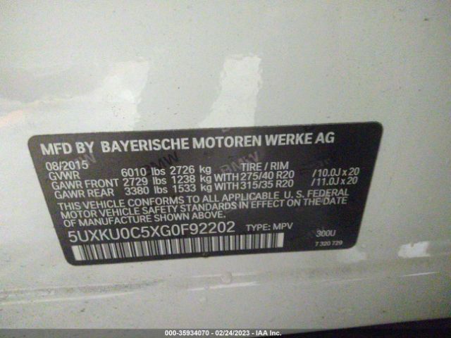 5UXKU0C5XG0F92202 BMW X6 Sdrive35i