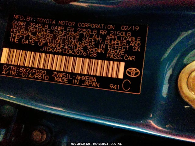 Toyota Prius Le 2019 JTDKARFU0K3076128 Image 9