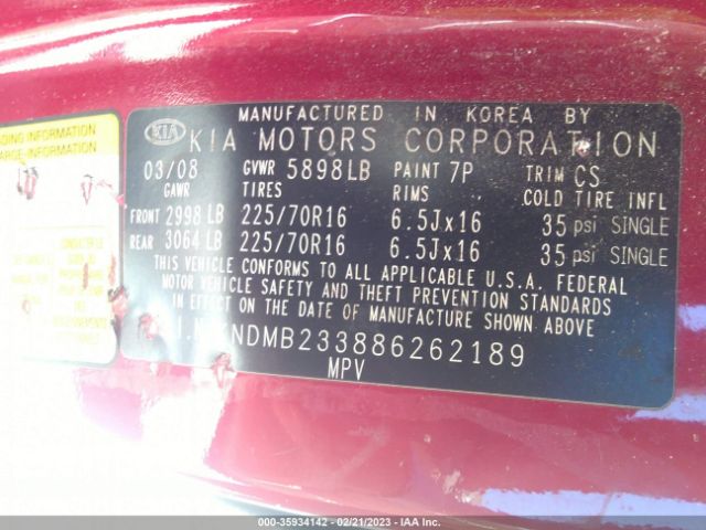 KNDMB233886262189 KIA SEDONA LX