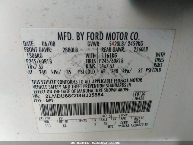 Lincoln MKX 2008 2LMDU68C08BJ35884 Image 10