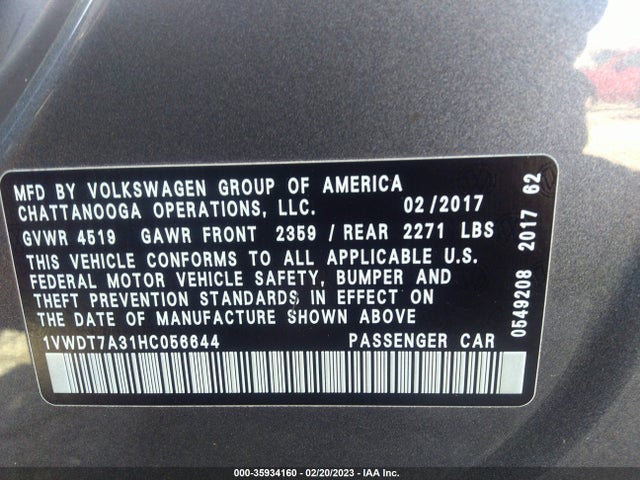 1VWDT7A31HC056644 Volkswagen Passat R-line W/comfort Pkg